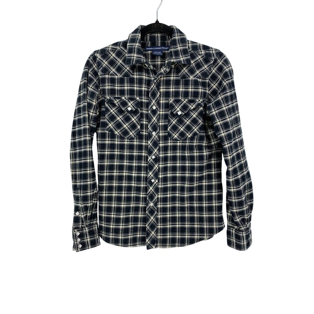 Ralph Lauren Sport Western Snap Shirt Womens Sz 8 Long Sleeve Black White Plaid